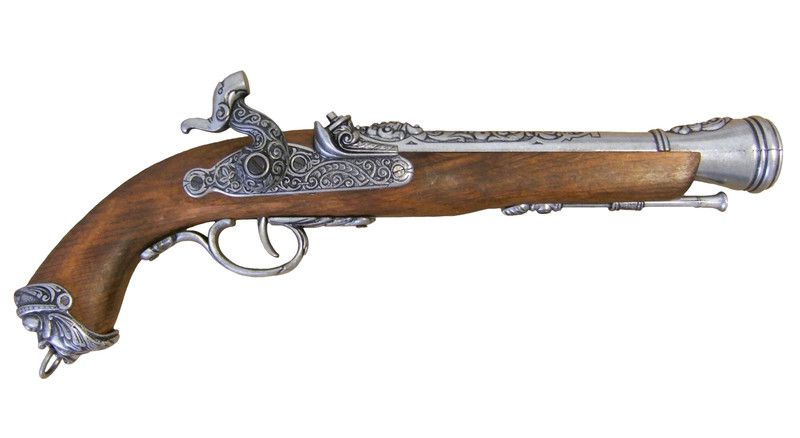 Replika Pištol italská, 18.stol., nikl